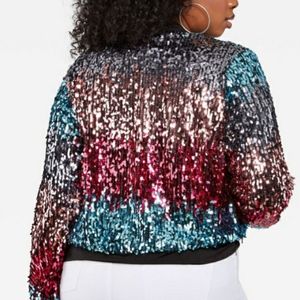 Ashley Stewart Ombre Sequin Bomber Jacket